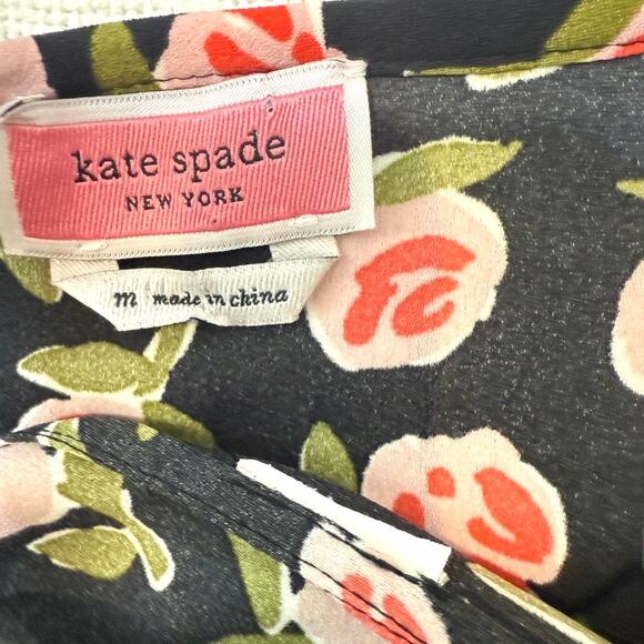 Kate Spade New York medium ditsy rosed flutter sleeve keyhole top TB2 2893 - Picture 4 of 10